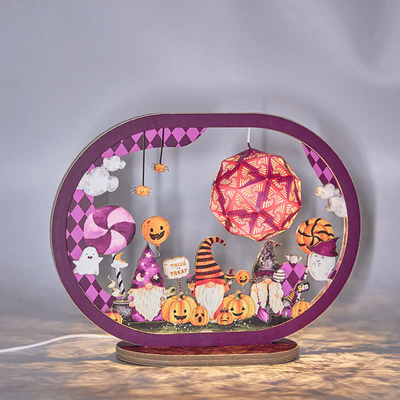 Happy Halloween Funny Gnome 3D Paper Carving Night Lights -