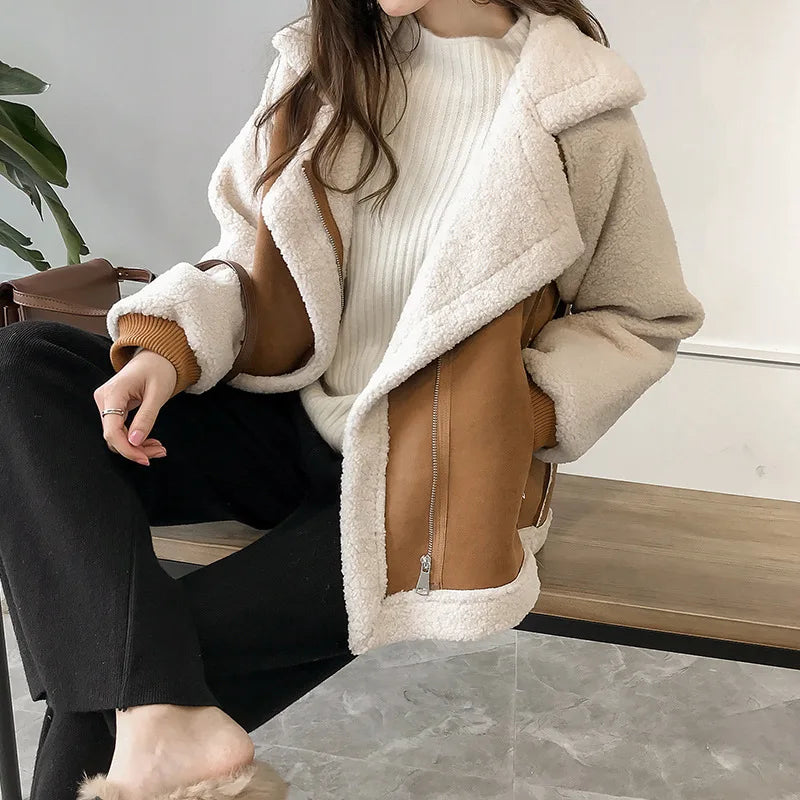 Lamb Fleece Motorcycle Jacket