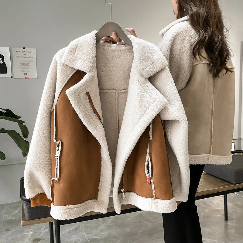 Lamb Fleece Motorcycle Jacket
