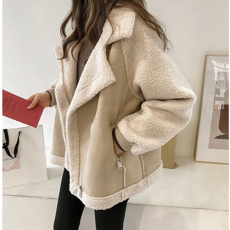 Lamb Fleece Motorcycle Jacket